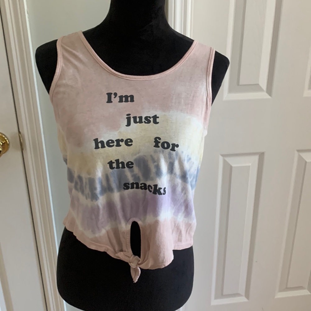 NWT Good hYOUman ‘Here For The Snacks’ Tie Dye Cropped Tie Front Tank-Size 10(M)